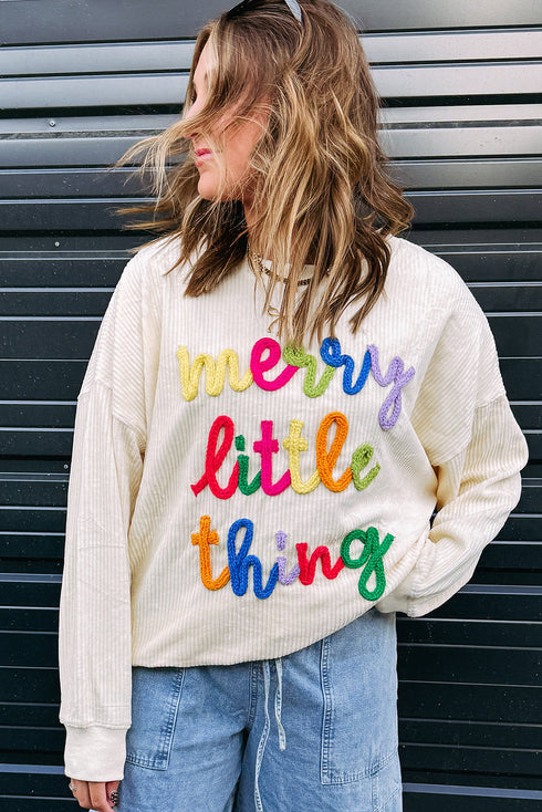Corded Texture Graphic Statement Crew Neck Sweatshirt