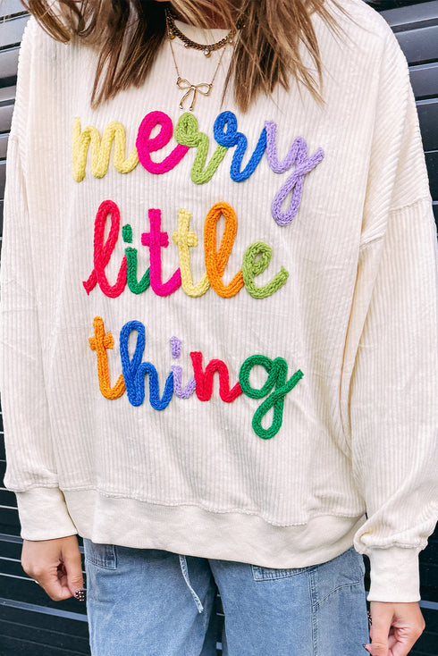 Corded Texture Graphic Statement Crew Neck Sweatshirt