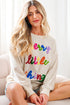 Corded Texture Graphic Statement Crew Neck Sweatshirt