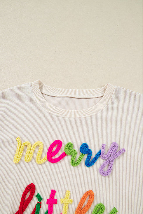Corded Texture Graphic Statement Crew Neck Sweatshirt
