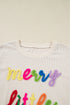 Corded Texture Graphic Statement Crew Neck Sweatshirt