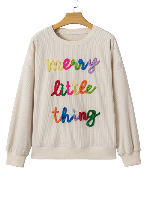 Corded Texture Graphic Statement Crew Neck Sweatshirt