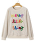 Corded Texture Graphic Statement Crew Neck Sweatshirt