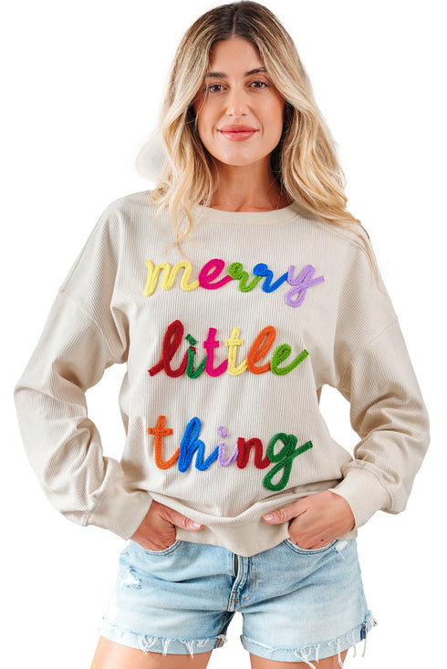 Corded Texture Graphic Statement Crew Neck Sweatshirt