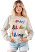 Corded Texture Graphic Statement Crew Neck Sweatshirt