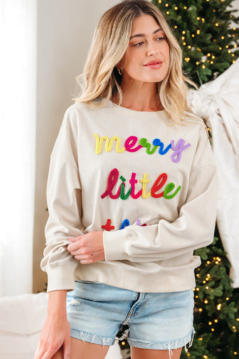Corded Texture Graphic Statement Crew Neck Sweatshirt