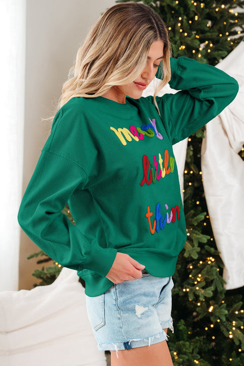 Corded Texture Graphic Statement Crew Neck Sweatshirt