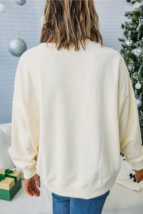 Corded Texture Graphic Statement Crew Neck Sweatshirt