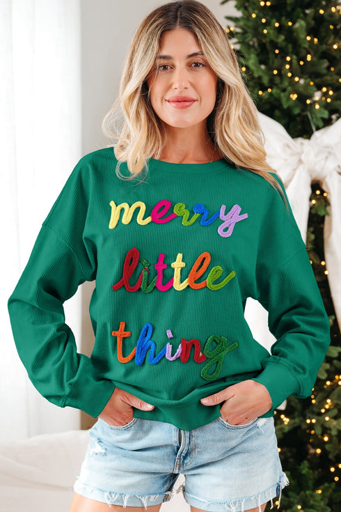 Corded Texture Graphic Statement Crew Neck Sweatshirt