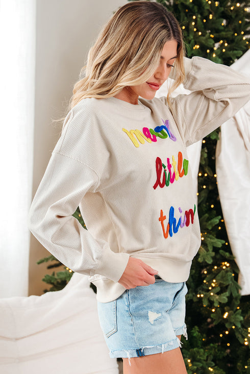 Corded Texture Graphic Statement Crew Neck Sweatshirt