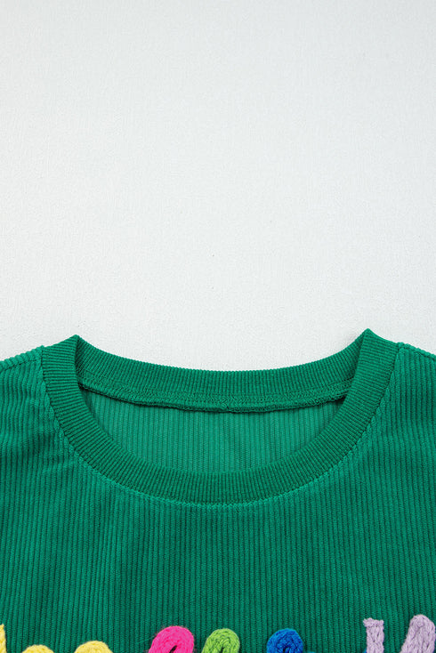 Corded Texture Graphic Statement Crew Neck Sweatshirt
