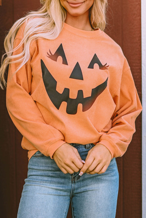 Corded Texture Jack O Lantern Graphic Sweatshirt