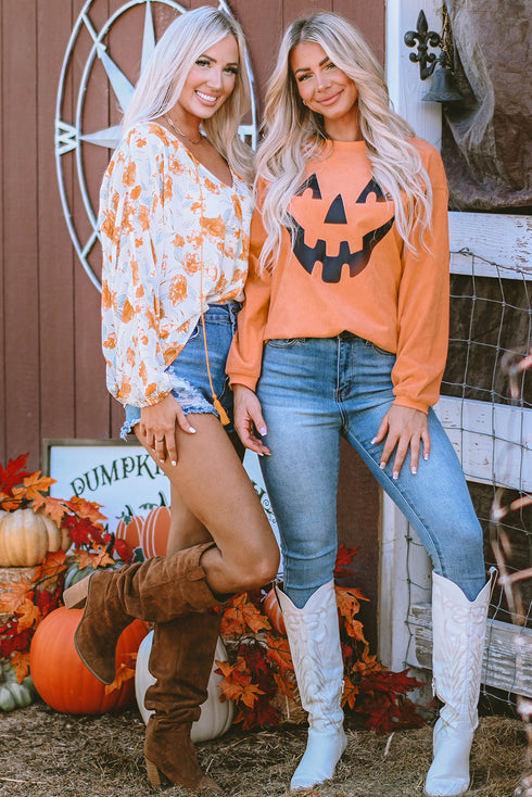 Corded Texture Jack O Lantern Graphic Sweatshirt