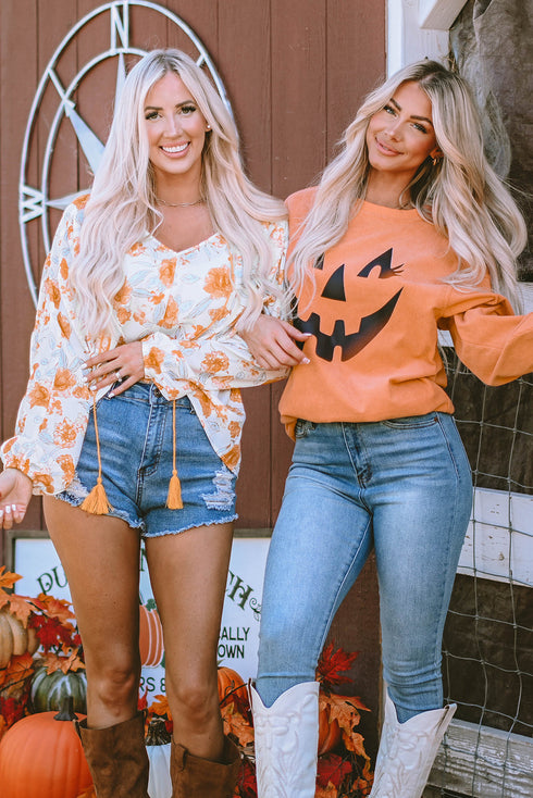 Corded Texture Jack O Lantern Graphic Sweatshirt