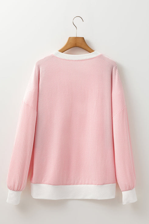 Corded Texture Panel Drop Shoulder Loose Pullover Top