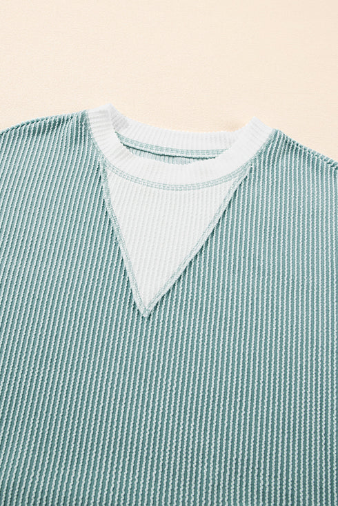 Corded Texture Panel Drop Shoulder Loose Pullover Top