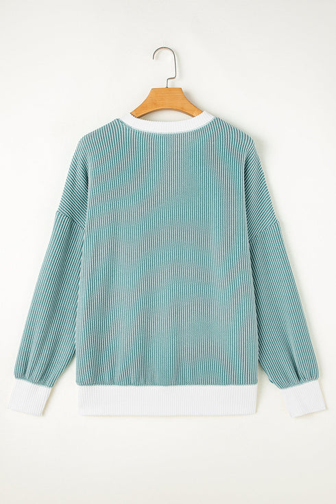 Corded Texture Panel Drop Shoulder Loose Pullover Top