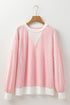Corded Texture Panel Drop Shoulder Loose Pullover Top
