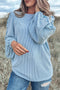 Corded Texture Puff Sleeve Round Neck Casual Blouse