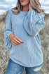 Corded Texture Puff Sleeve Round Neck Casual Blouse