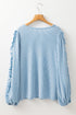 Corded Texture Puff Sleeve Round Neck Casual Blouse