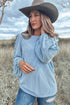 Corded Texture Puff Sleeve Round Neck Casual Blouse