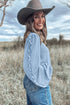 Corded Texture Puff Sleeve Round Neck Casual Blouse