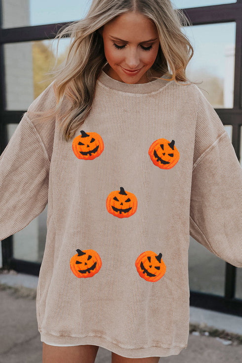 Corded Texture Pumpkin Patch Graphic Pullover Sweatshirt