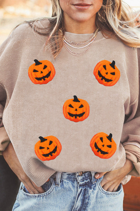 Corded Texture Pumpkin Patch Graphic Pullover Sweatshirt
