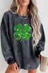 Corded Texture Sequin Four Leaf Clover Sweatshirt
