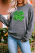 Corded Texture Sequin Four Leaf Clover Sweatshirt
