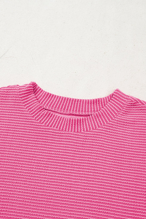 Corded Texture Short Sleeve Relaxed Fit Knit Mock Neck Tee