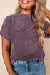Corded Texture Short Sleeve Relaxed Fit Knit Mock Neck Tee