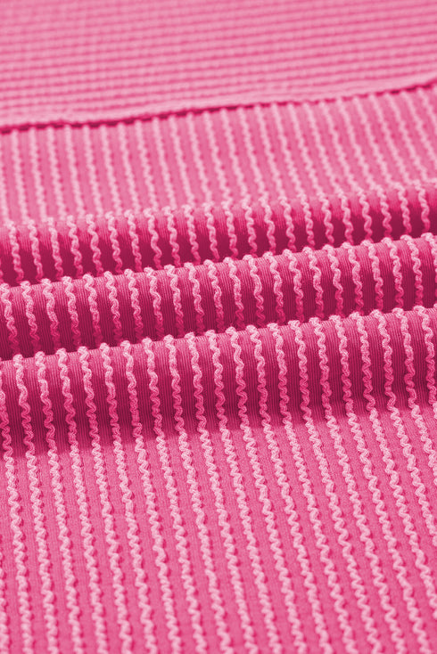 Corded Texture Short Sleeve Relaxed Fit Knit Mock Neck Tee