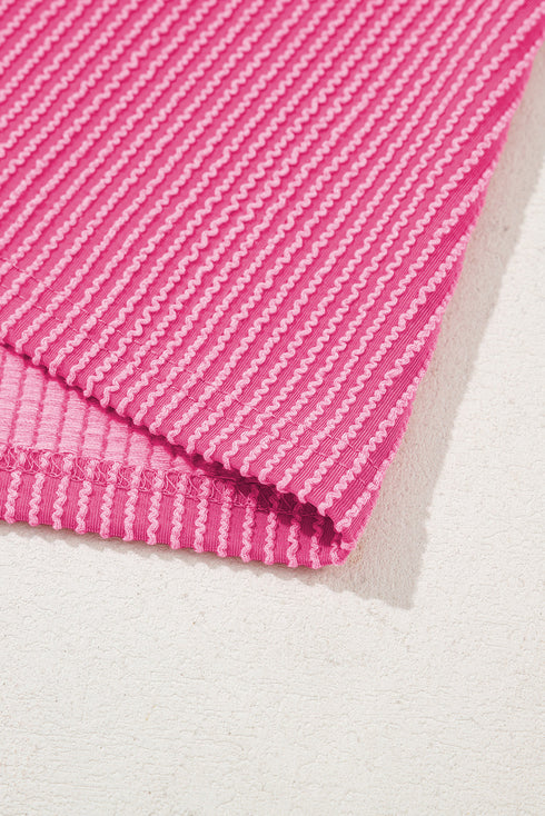 Corded Texture Short Sleeve Relaxed Fit Knit Mock Neck Tee