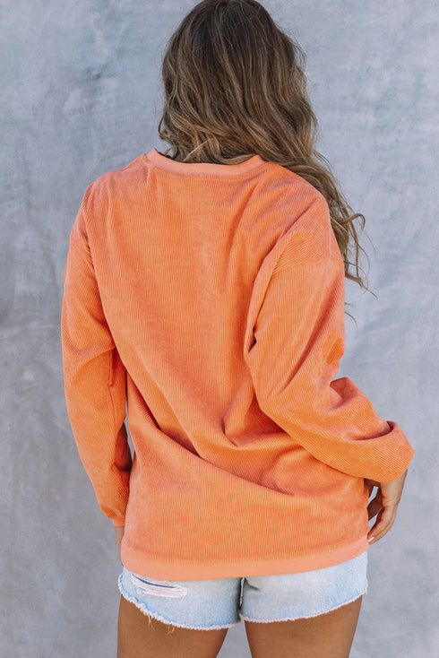 Corded Texture Spooky Season Graphic Pullover Sweatshirt