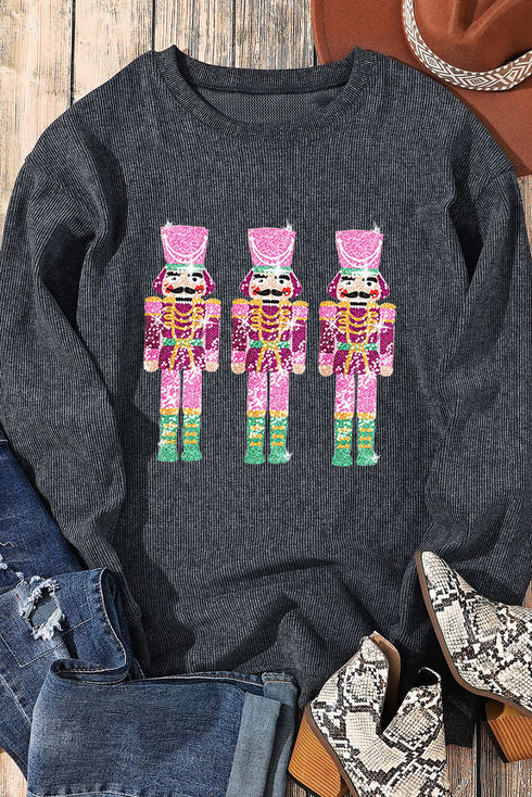 Corded Texture Toy Soldier Graphic Oversized Sweatshirt