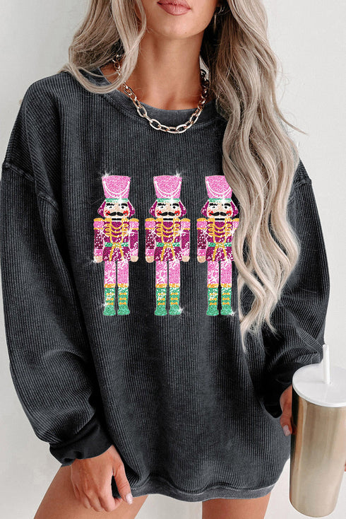 Corded Texture Toy Soldier Graphic Oversized Sweatshirt