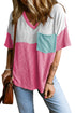 Corded Texture V Neck Patch Pocket Short Sleeve Tee