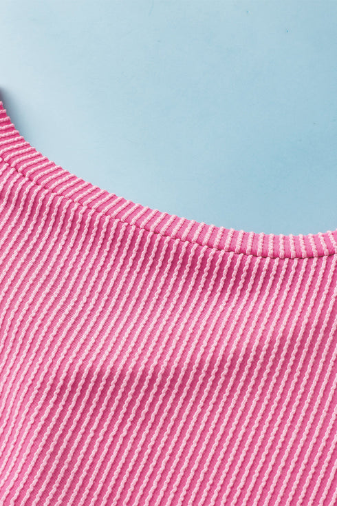 Corded Texture V Neck Patch Pocket Short Sleeve Tee