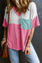 Corded Texture V Neck Patch Pocket Short Sleeve Tee