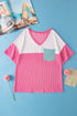 Corded Texture V Neck Patch Pocket Short Sleeve Tee