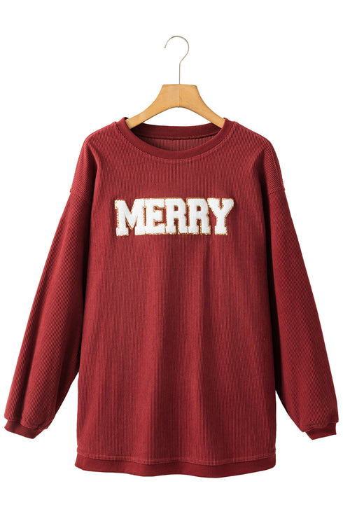 Corded Texture Varsity Patch Graphic Pullover Sweatshirt