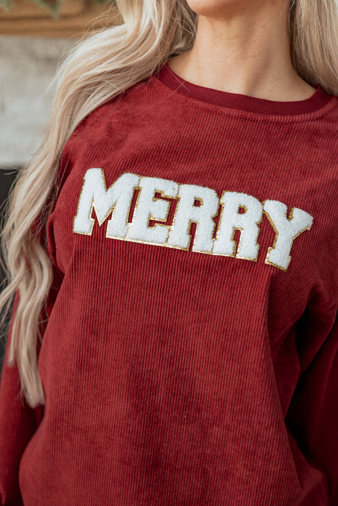 Corded Texture Varsity Patch Graphic Pullover Sweatshirt