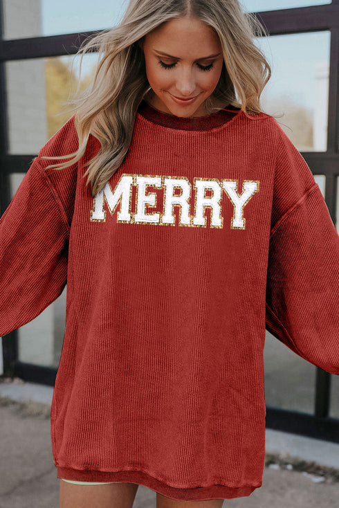 Corded Texture Varsity Patch Graphic Pullover Sweatshirt