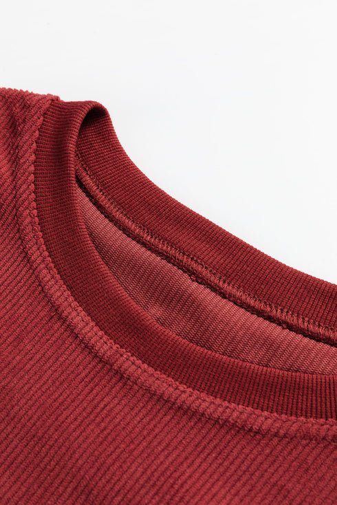 Corded Texture Varsity Patch Graphic Pullover Sweatshirt