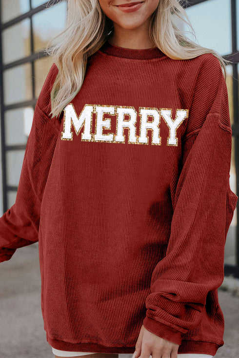Corded Texture Varsity Patch Graphic Pullover Sweatshirt