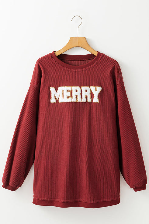 Corded Texture Varsity Patch Graphic Pullover Sweatshirt
