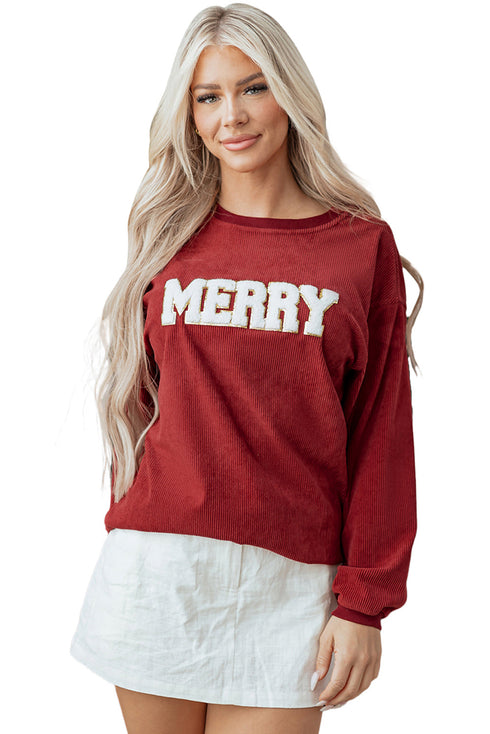 Corded Texture Varsity Patch Graphic Pullover Sweatshirt