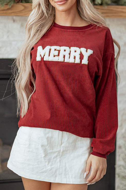 Corded Texture Varsity Patch Graphic Pullover Sweatshirt